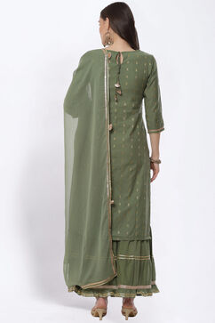 Olive Green Art Silk Straight Suit Set image number 4